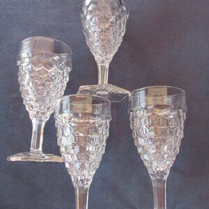 Fostoria American set of 4 clear cubist hex footed wine water glasses